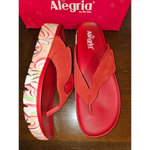 Alegria Anah I got you babe Red Leather Platform Sandals Size 42 US 11/11.5 NEW - Picture 2 of 7